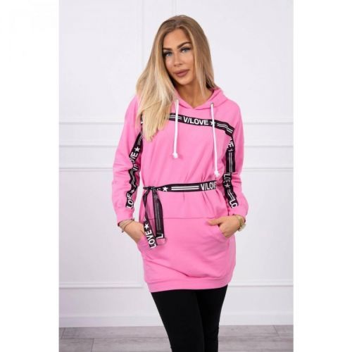 Dress decorated with tape with inscriptions light pink