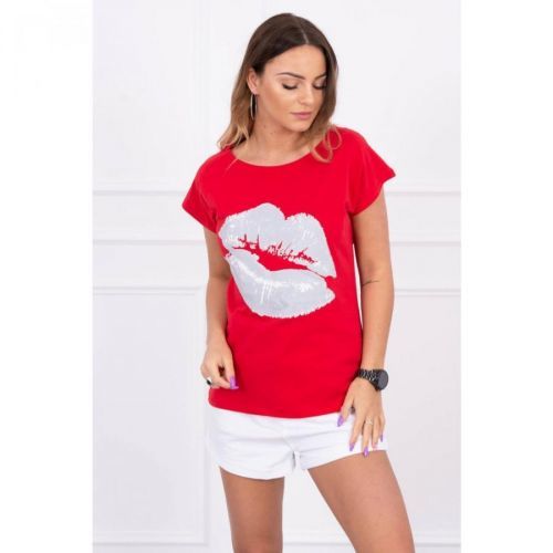 Blouse with lips print red