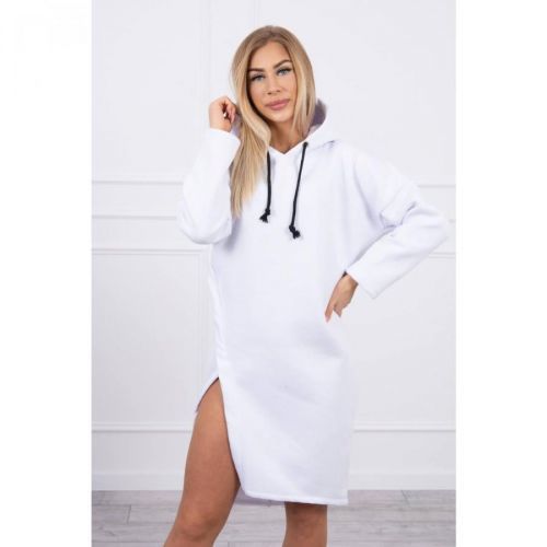 Dress with a hood and a slit on the side white