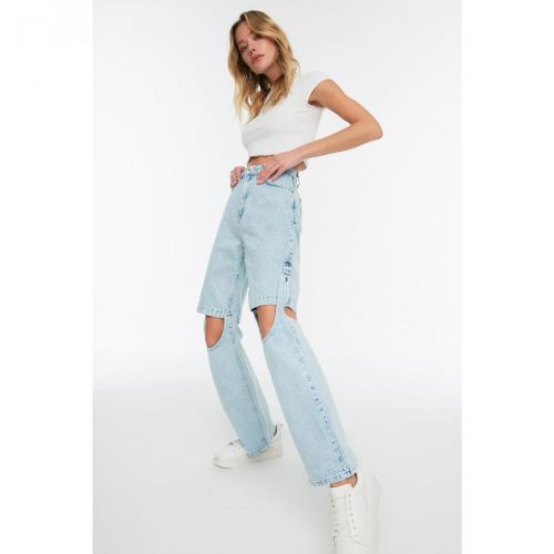 Trendyol Light Blue Functional Buckle Detailed High Waist 90's Wide Leg Jeans