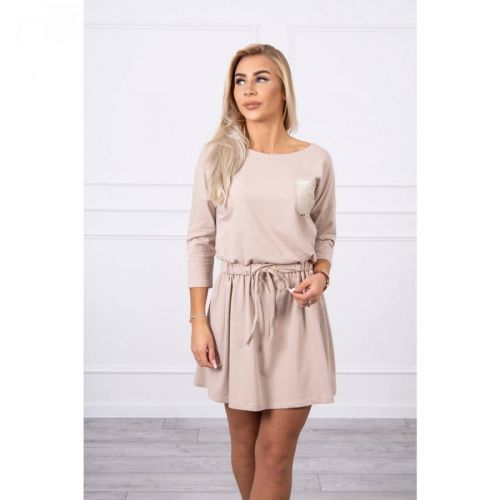 Dress with sequin pocket beige