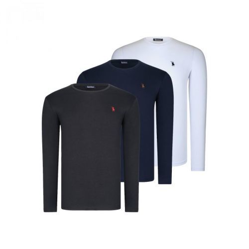 TRIPLE SET T8588 DEWBERRY ROUND COLLAR MEN'S SWEATSHIRT-BLACK-WHITE-LACİVERT