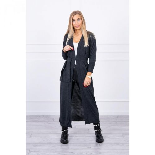 Long cardigan sweater tied at the waist graphite