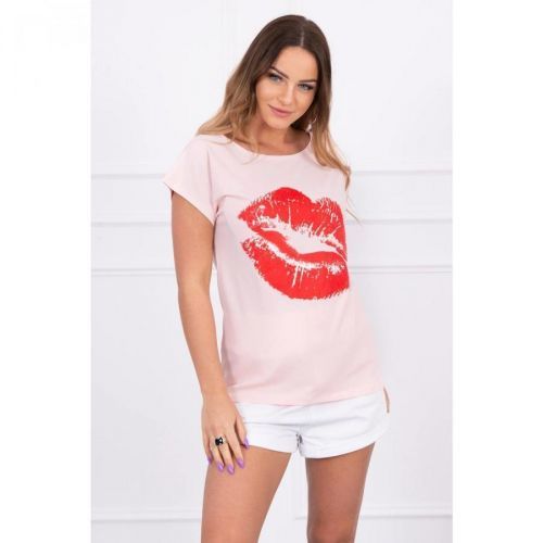 Blouse with lips print powdered pink