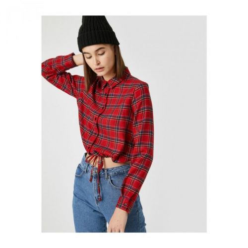 Koton Checked Waist Bagged Crop Shirt