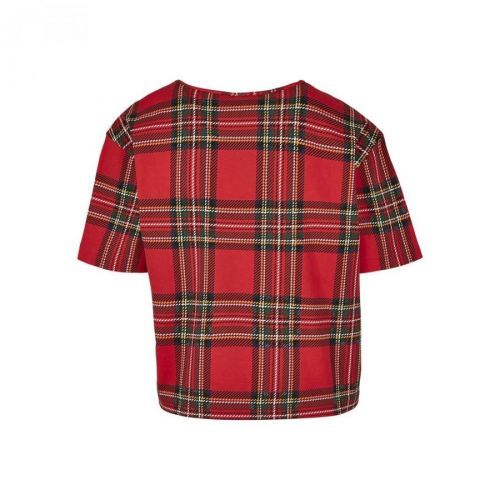 Ladies AOP Tartan Short Oversized Tee Red/blk