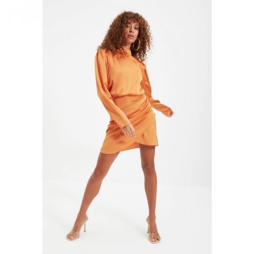 Trendyol Orange High Collar Satin Dress