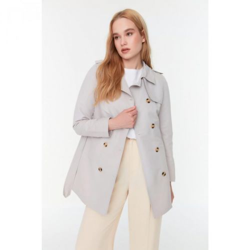 Trendyol Stone Belt Button Closure Fit Pattern Trench Coat