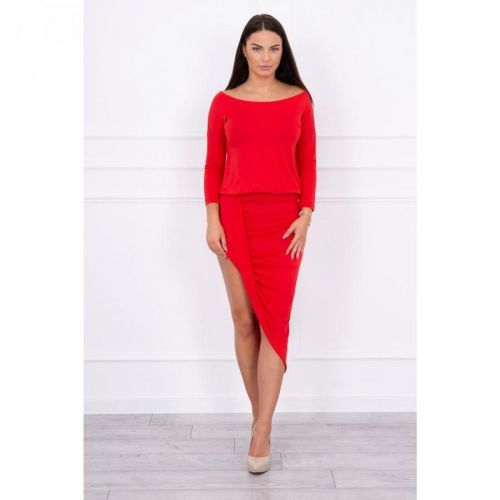 Asymmetric dress, 3/4 sleeve red