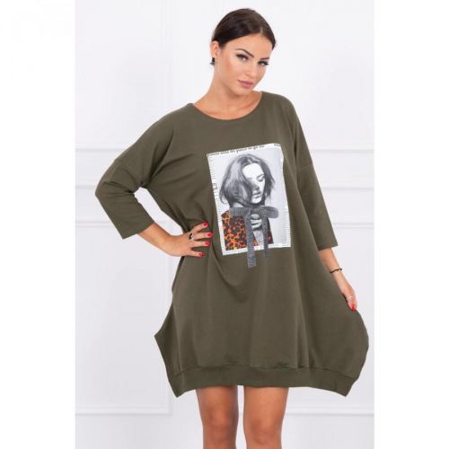 Dress with print and flared bottom khaki