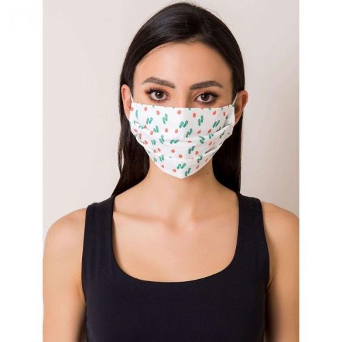 A protective mask with a white beach print