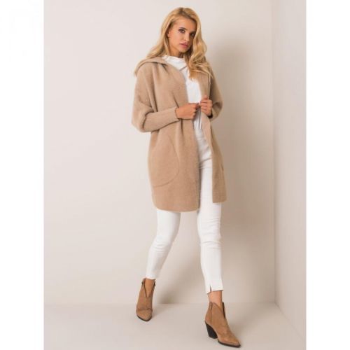 Beige alpaca coat with a hood