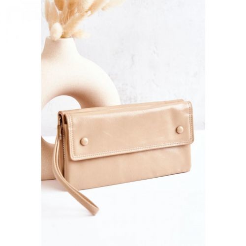 Large Leather Wallet On Zipper Beige Loreaine