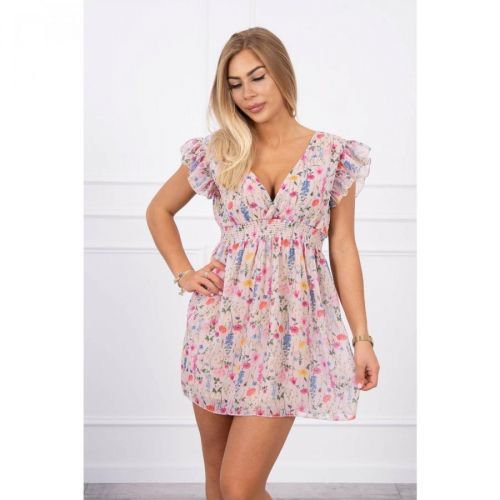 Floral dress with frills powdered pink