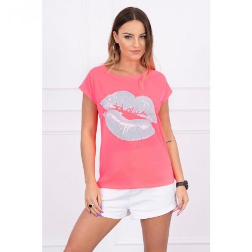 Blouse with lips print pink neon