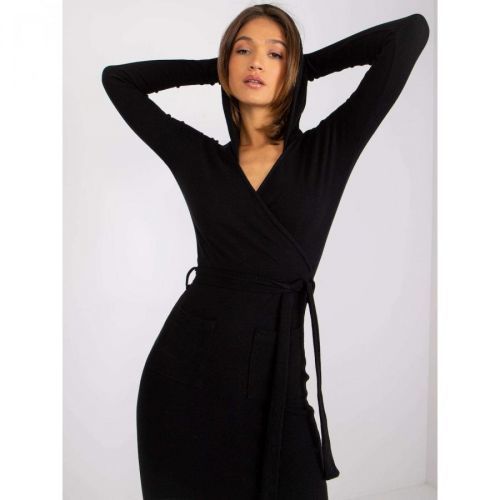 Black ribbed dress with a hood by Sabina