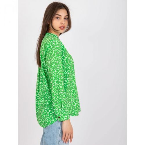 Green loose blouse Inesa with long sleeves