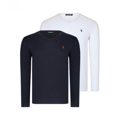 DUAL SET T8587 DEWBERRY V COLLAR MEN'S SWEATSHIRT-WHITE-BLACK