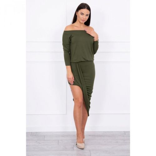 Asymmetric dress, 3/4 sleeve khaki