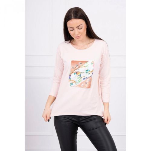 Blouse with graphics 3D Bird powdered pink
