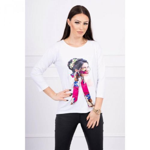 Blouse with graphics and colorful bow 3D white