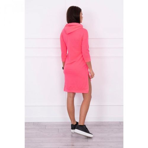 Dress with longer back and colorful print pink neon