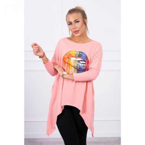 Blouse oversize with rainbow lips print apricot