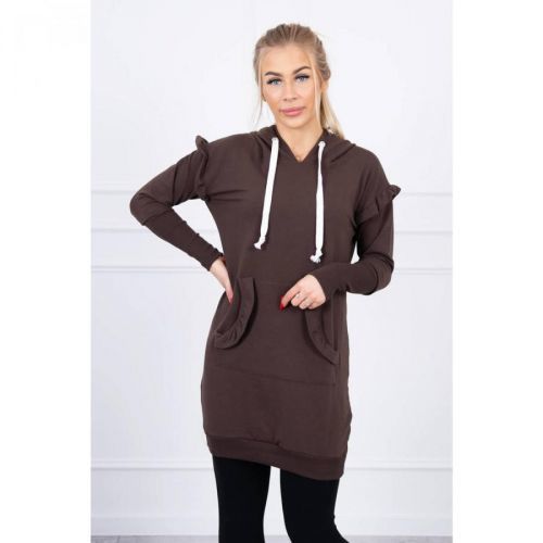 Dress with decorative frills and a hood brown