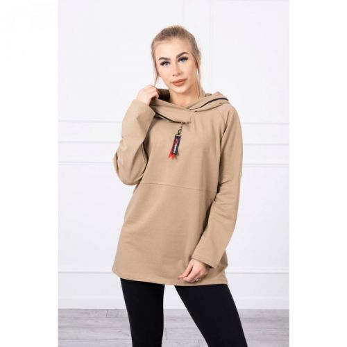 Tunic with a zipper on the hood Oversize camel