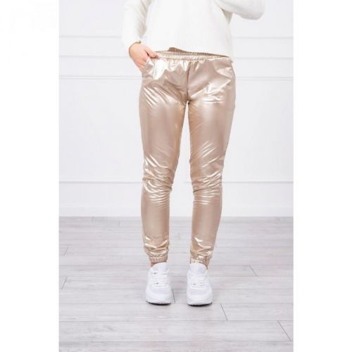 Double-layer trousers with velor beige