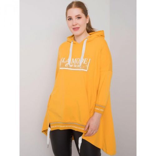 Dark yellow plus size ladies' sweatshirt with pocket