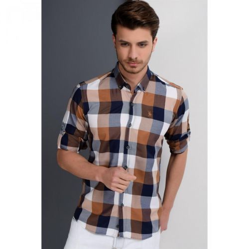 G662 DEWBERRY MEN'S SHIRT-LACİVERT- COFFEE