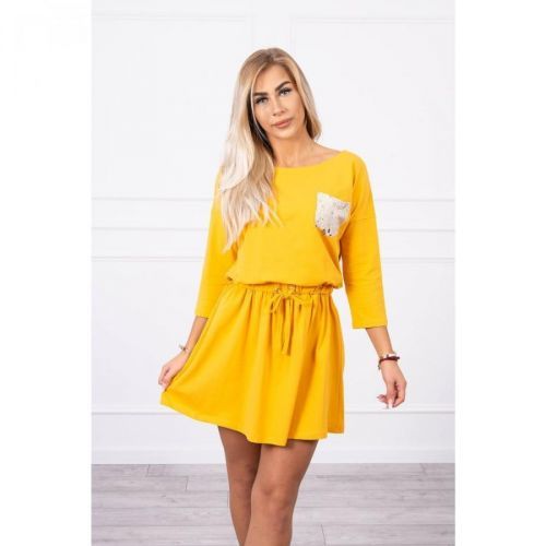 Dress with sequin pocket mustard