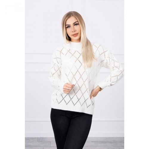 Sweater high neck  with diamond pattern ecru