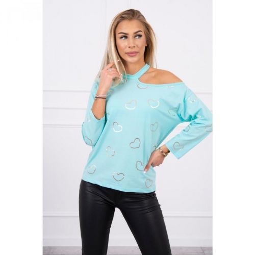 Blouse with a print of hearts mint