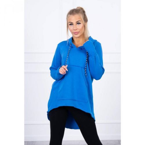 Insulated sweatshirt with longer back and hood mauve blue