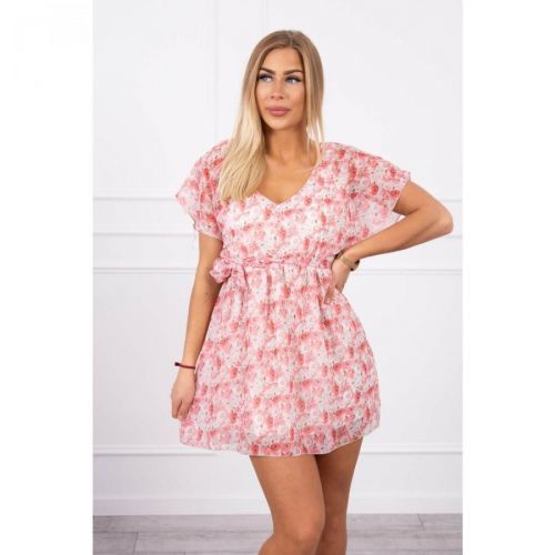 Floral dress tied at the waist powdered pink