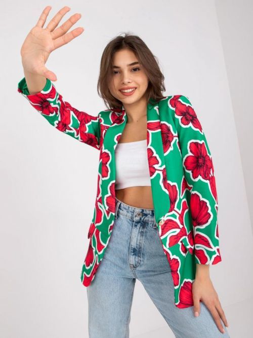 ZELENO-ČERVENÉ SAKO NEONILA S KVĚTINAMI DHJ-MA-15621-2.25X Velikost: S