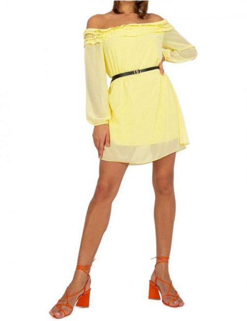 žluté šaty ameline s volánkovým výstřihem 