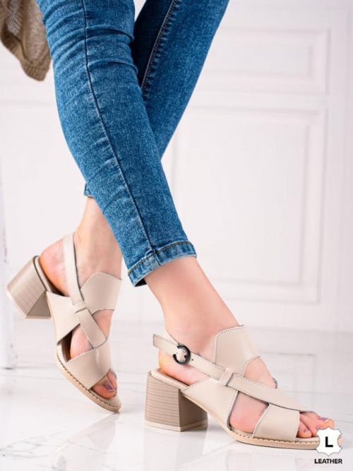 Klasické  sandály hnědé dámské na širokém podpatku
