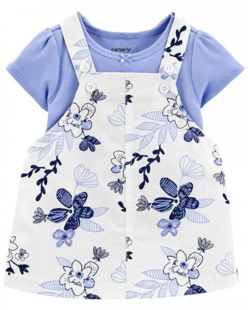 CARTER'S Set 2dílný body kr. rukáv, šaty na kšandy Blue Floral dívka 24m