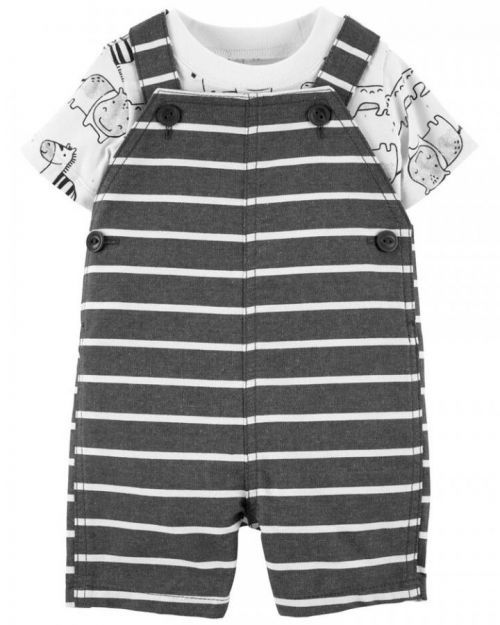 CARTER'S Set 2dílný tričko kr. rukáv, kraťasy na kšandy Stripe Safari chlapec NB/ vel. 56