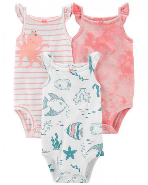 CARTER'S Body bez rukávů Pink Ocean holka 3ks 24m