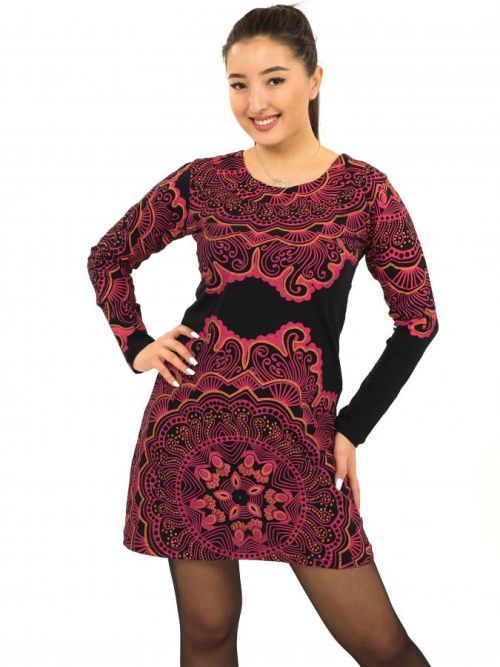 Himalife Šaty s dlouhým rukávem Kailua - černá s růžovou Velikost: S