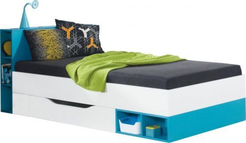 Meblar Dětská postel Mobi MO18 Barva: Bílá/Tyrkysová, Varianta Si: Čelo levé