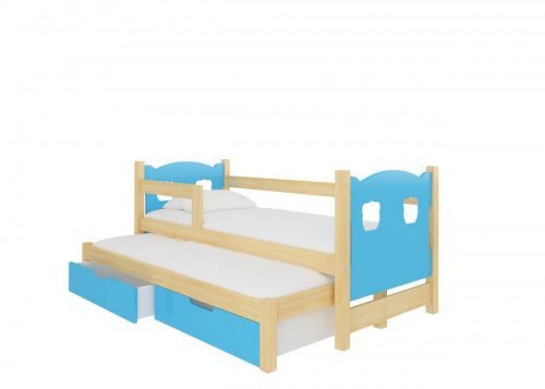 ADRK Dětská postel Campos s přistýlkou Rám: Borovice bílá, Čela a šuplíky: Modrá