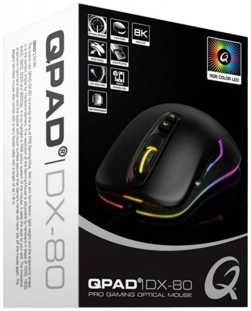 Optická herní myš QPAD DX80 9J.Q3Y88.M02, s podsvícením, černá, RGB