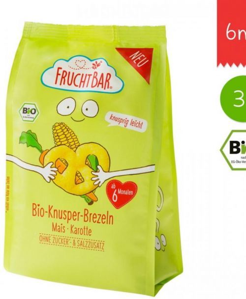 FruchtBar BIO Preclíky s kukuřicí a mrkví nesolené 3x25g