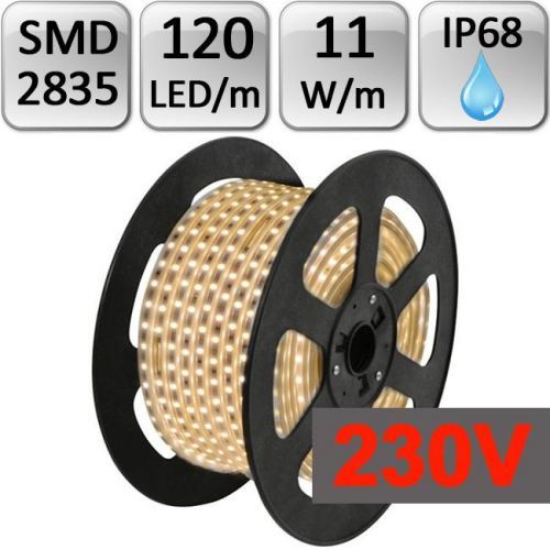 LED21 LED pásek 230V 120ks 2835 11W/m 1m silikon TEPLÁ BÍLÁ