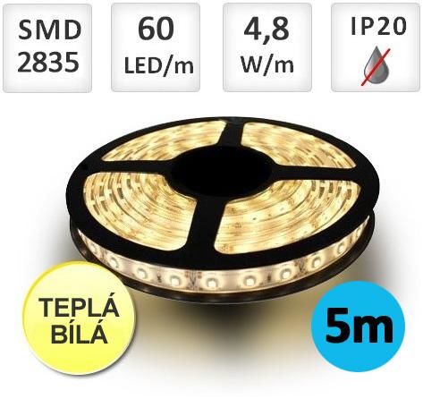 LED21 LED pásek 5m 4,8W/m 60ks/m 2835 Teplá bílá